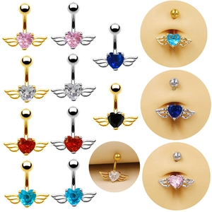Anneau De Nombril Cœur Ailes D'Ange Piercing Nombril En Alliage Et Zircon Pour Femme