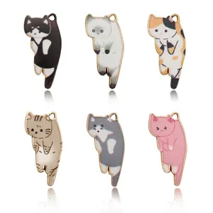Cute Cartoon Cat Pendants Alloy Enamel Animal Charms For DIY Jewelry Keychain Necklace Making Accessories