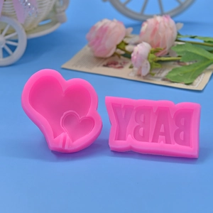 Pink heart balloon and BABY letter silicone molds for DIY cake fondant and baking
