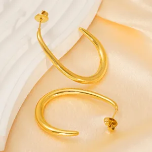 U-Shaped Hoop Earrings 18K Gold Plated Stainless Steel Irregular Geometric High Polish Retro Fashion Jewelry For Women