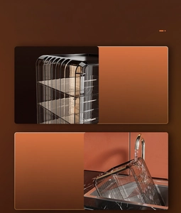 Detail of detachable transparent food cover with vertical stripes for easy cleaning
