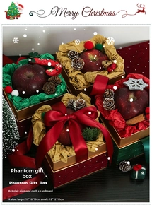 Close-up of premium Christmas gift boxes with diamond cloth texture and velvet ribbons