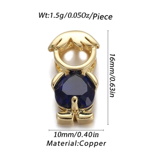 Detailed macro view of 16mm copper cartoon pendant with a blue heart zircon stone