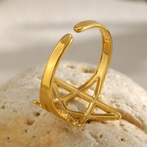 18K gold plated stainless steel open ring featuring a minimalist star design on stone