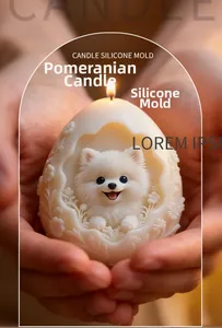 Detailed silicone mold showing a 3D Pomeranian relief design for DIY egg-shaped candles