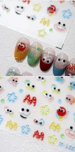 Detaillierte 3D-Nagelsticker M-138 mit Cartoon-Augen und bunten Buchstaben Motiven