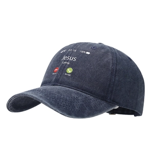 Casquette de baseball en coton délavé bleu marine avec motif Jesus Calling et sangle réglable