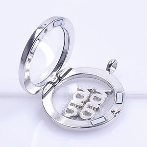 Silver floating charm locket with magnetic closure and LOVE alphabet letter inserts