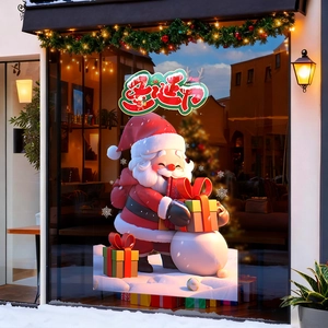 Charming Santa Claus window static stickers set for festive Christmas store decorations