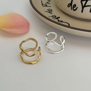 Minimalist S925 sterling silver double-layer curved rings in gold and silver finish