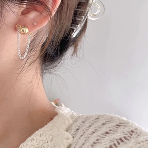 Geometric Round Ball Stud Earrings With 925 Sterling Silver Earring Post Delicate Chain Tassel Two Tone Minimalist Women