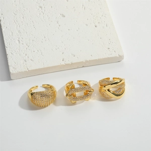 Luxury gold adjustable open rings with pavé cubic zirconia in chain and arch designs