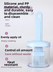 Macro detail of heat-resistant silicone oil brush with clear container for precision cooking