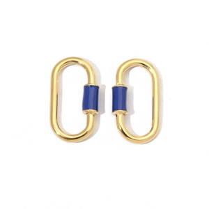 Polished gold stainless steel oval charm with dark blue enamel detail for jewelry making