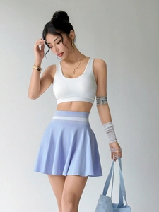 Gonna da Tennis Plissettata Senza Cuciture a Vita Alta da Donna Minigonna Sportiva Traspirante per Badminton Blu
