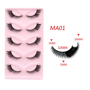 Detailed size specifications for MA01 cat-eye false eyelashes with a black cotton band