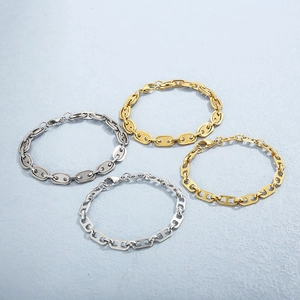 Chic 304 stainless steel pig nose chain bracelets in gold and silver for street style