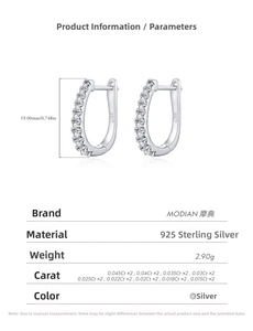 Detailed view of U-shaped S925 sterling silver hoop earrings with clear size specifications