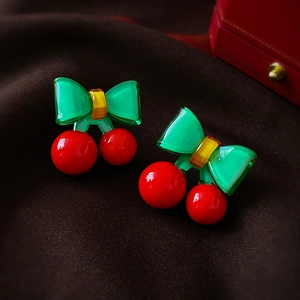 Boucles D'oreilles Cerise En Acrylique Avec 925 Sterling Silver Earring Post Nœud Papillon Couleur Contrastée Bijoux