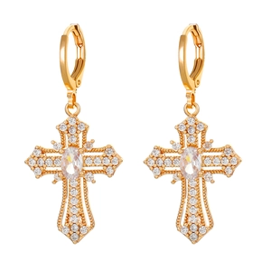 Elegant gold-plated cross dangle earrings with sparkling cubic zirconia stones
