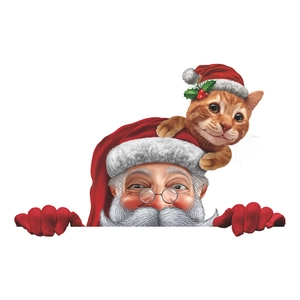 Peeking Santa Claus and kitten window sticker Christmas home decoration decal