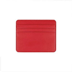 Minimalist red faux leather card holder with multiple slots on a white background