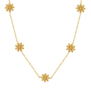 Daisy Flower Pendant Necklace Titanium Steel Gold Plated Chic Floral Jewelry For Women Minimalist Style Elegant