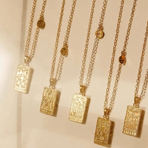 Golden stainless steel zodiac square pendant necklaces with constellation engravings