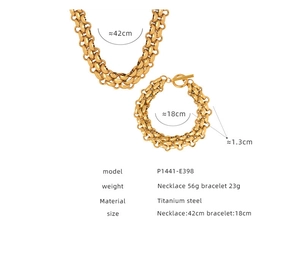 Macro detail of thick gold-plated titanium steel chain link jewelry set dimensions