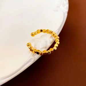 Minimalist gold plated geometric open ring featuring a unique beaded texture for women