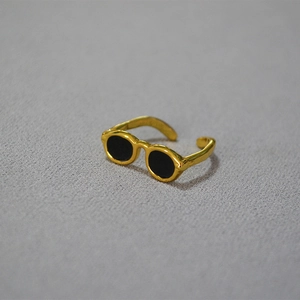 Creative Sunglasses Shape Brass Gold Plated Enamel Adjustable Open Ring For Women Personalized Fashion Index Finger Ring