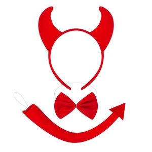 Red Halloween devil horns headband set with bowtie and tail for cosplay party costumes
