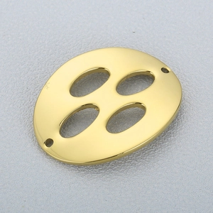 Pendentif lotus ovale en acier inoxydable doré avec découpes évidées et deux trous de fixation