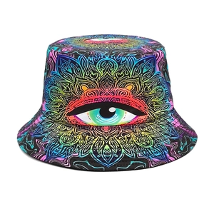 Bucket Hat Psychedelic Mandala All-Seeing Eye Print Polyester Vintage Sun Protection Outdoor Festival Travel Accessory