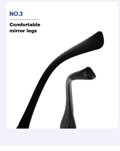 Close-up detail of black cat eye sunglasses arms with comfortable leg tips design