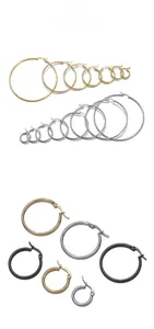 Detailed tile display of large hoop earrings in gold silver and black stainless steel