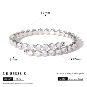 Detailed size specifications for a silver double-row pave set rhinestone stainless steel bangle
