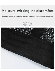 Detail of widened sweatband with breathable mesh fabric for moisture wicking
