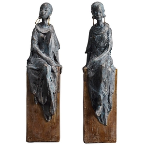 Statues de femmes africaines rétro en bronze pour une décoration créative de table