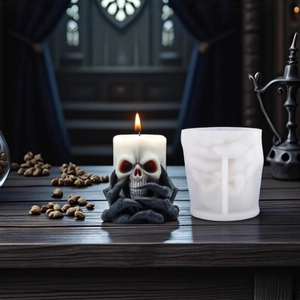 Gotische Totenkopfkerze mit Skeletthandgriff und flexibler Silikonform für DIY