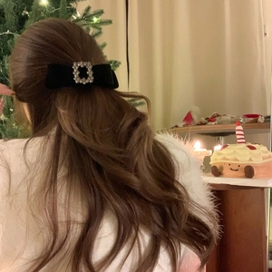 Pince À Cheveux Noeud En Velours Élégant Avec Strass Carré Barrette Vintage Accessoire Pour Femmes