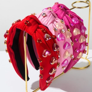 Diadema con Nudo Torcido y Corazón de Diamantes de Imitación para el Día de San Valentín Banda para el Cabello Ancha de Resina Accesorios para Mujer