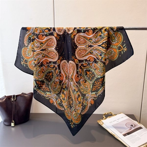 Women Faux Satin Square Scarf Paisley Print Bohemian Headscarf Neck Wrap Elegant Satin Accessory