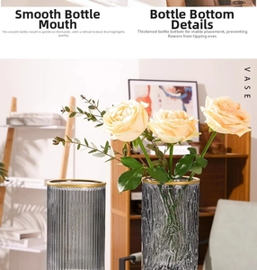 Close-up of the smooth rounded glass vase rim with elegant gold-plated metal edge detailing