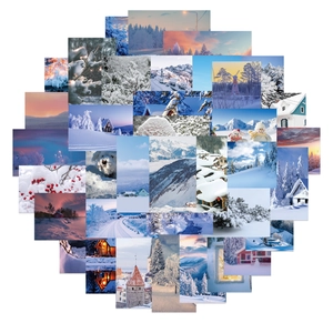 Winter Snow Scenery Stickers Waterproof PVC Nature Landscape Decals For Laptop Suitcase Guitar Photography Decorative Sticker Set