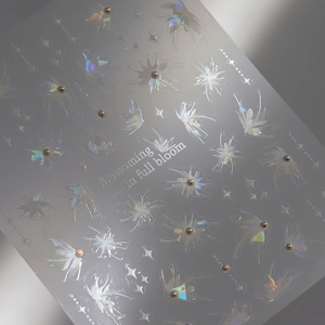 3D butterfly and floral nail art stickers with holographic finish and pearl accents