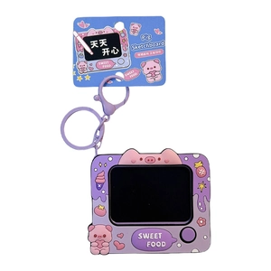 Cute purple pig mini sketchboard keychain with sweet food theme for student backpack decoration