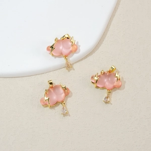 Cute pink cloud pendant with golden lightning and a sparkling water drop zircon stone