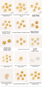 Macro detail of 18K gold plated hollow bead caps for DIY jewelry making in various sizes