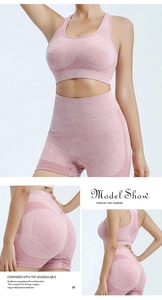 Detail of high-waisted seamless heather pink yoga set with honeycomb mesh ventilation